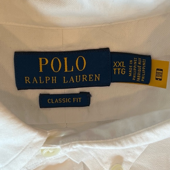 Ralph Lauren White Short-Sleeve Button-Down Polo Shirt with Navy Logo - Picture 5 of 5